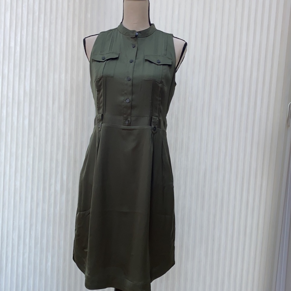 Banana Republic pintuck utility dress olive green 4 petite NEW with tags -
